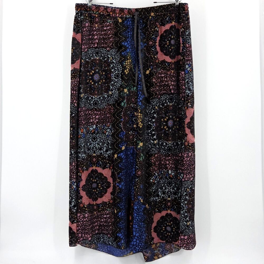 Johnny Was Axelle Wide Leg Velvet Burnout Pants Womens XL Boho Patchwork Witchy